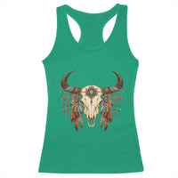 Vintage Southwestern Cow Skull Racerback Tank Top Boho Feather Western Graphic
