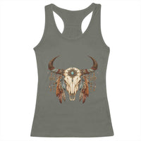 Vintage Southwestern Cow Skull Racerback Tank Top Boho Feather Western Graphic