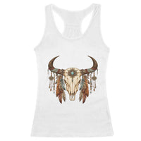 Vintage Southwestern Cow Skull Racerback Tank Top Boho Feather Western Graphic