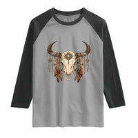 Vintage Southwestern Cow Skull Raglan Shirt Boho Feather Western Graphic
