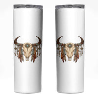 Vintage Southwestern Cow Skull Skinny Tumbler Boho Feather Western Graphic