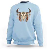 Vintage Southwestern Cow Skull Sweatshirt Boho Feather Western Graphic