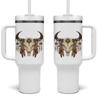 Vintage Southwestern Cow Skull Tumbler With Handle Boho Feather Western Graphic