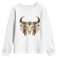 Vintage Southwestern Cow Skull Youth Sweatshirt Boho Feather Western Graphic