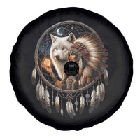 Vintage Native American Woman With White Wolf Graphic Spare Tire Cover