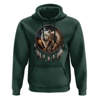 Vintage Native American Woman With White Wolf Graphic Hoodie