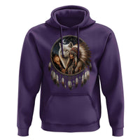 Vintage Native American Woman With White Wolf Graphic Hoodie