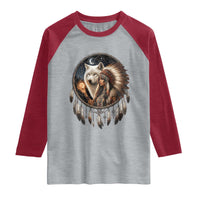 Vintage Native American Woman With White Wolf Graphic Raglan Shirt