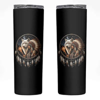 Vintage Native American Woman With White Wolf Graphic Skinny Tumbler