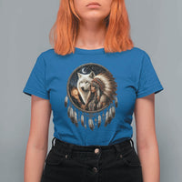 Vintage Native American Woman With White Wolf Graphic T Shirt For Women