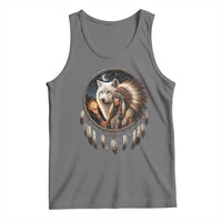 Vintage Native American Woman With White Wolf Graphic Tank Top