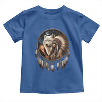 Vintage Native American Woman With White Wolf Graphic Toddler T Shirt