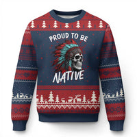 Proud To Be Native Ugly Christmas Sweater Native American Skull Headdress Graphic