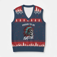 Proud To Be Native V-Neck Knit Sweater Vest Native American Skull Headdress Graphic