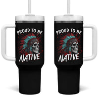 Proud To Be Native Tumbler With Handle Native American Skull Headdress Graphic