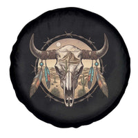 Southwestern Desert Bull Skull Spare Tire Cover Rustic Western Feather Emblem