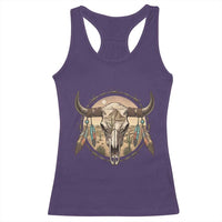 Southwestern Desert Bull Skull Racerback Tank Top Rustic Western Feather Emblem
