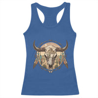 Southwestern Desert Bull Skull Racerback Tank Top Rustic Western Feather Emblem