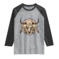 Southwestern Desert Bull Skull Raglan Shirt Rustic Western Feather Emblem