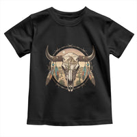 Southwestern Desert Bull Skull Toddler T Shirt Rustic Western Feather Emblem