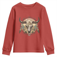 Southwestern Desert Bull Skull Youth Sweatshirt Rustic Western Feather Emblem