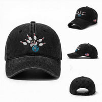 Funny Sport Bowler Gift Washed Cotton Baseball Cap Bowling Ball Chasing Pins