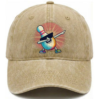 Dabbing Bowling Pin Washed Cotton Baseball Cap Funny Player Gift