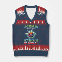 Bowling Humor Gift V-Neck Knit Sweater Vest I Go Bowling Because I Like It - Wonder Print Shop