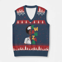 African American Nurse V-Neck Knit Sweater Vest Joyful Kwanzaa Celebration Gift - Wonder Print Shop