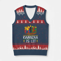 Funny Kwanzaa Is Lit V-Neck Knit Sweater Vest Festival Of Lights African Heritage Gift - Wonder Print Shop