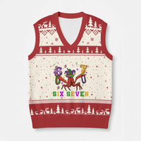 Funny 67 Crawfish Mardi Gras V-Neck Knit Sweater Vest Six Seven Meme