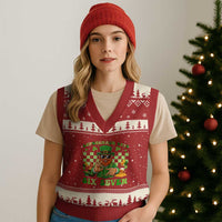 Funny Leprechaun Says Six Seven V-Neck Knit Sweater Vest St Patricks Day