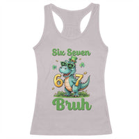 Funny Dinosaur Says Six Seven Racerback Tank Top St Patricks Day