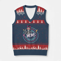 Funny Skeleton Mom Graphic V-Neck Knit Sweater Vest Good Moms Say Bad Words