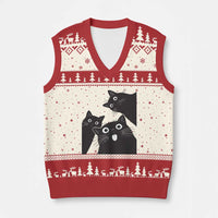 Funny Japanese Black Cat Is Watching You V-Neck Knit Sweater Vest Cat Lover
