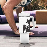 Funny Japanese Black Cat Is Watching You Tumbler With Handle Cat Lover