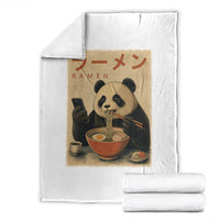 Funny Panda Eating Ramen Scrolling Phone Throw Blanket Japanese Art Aesthetic