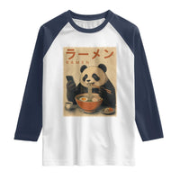 Funny Panda Eating Ramen Scrolling Phone Raglan Shirt Japanese Art Aesthetic