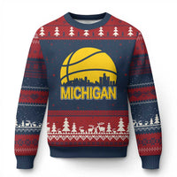 Vintage Michigan Skyline Ugly Christmas Sweater Basketball Lover Gift
