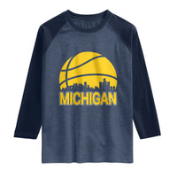 Vintage Michigan Skyline Raglan Shirt Basketball Lover Gift