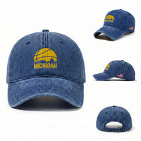 Vintage Michigan Skyline Washed Cotton Baseball Cap Basketball Lover Gift