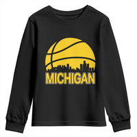 Vintage Michigan Skyline Youth Sweatshirt Basketball Lover Gift