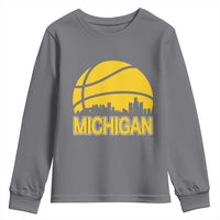 Vintage Michigan Skyline Youth Sweatshirt Basketball Lover Gift