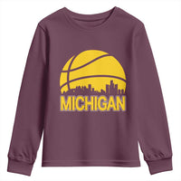 Vintage Michigan Skyline Youth Sweatshirt Basketball Lover Gift