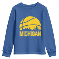 Vintage Michigan Skyline Youth Sweatshirt Basketball Lover Gift
