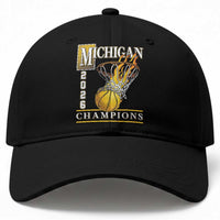 Michigan 2026 Flaming Hoop Basketball Lover Baseball Cap Champions Victory Graphic Sports Fan