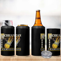 Michigan 2026 Flaming Hoop Basketball Lover 4 in 1 Can Cooler Tumbler Champions Victory Graphic Sports Fan