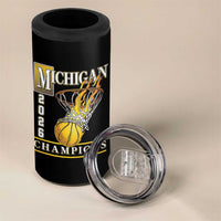 Michigan 2026 Flaming Hoop Basketball Lover 4 in 1 Can Cooler Tumbler Champions Victory Graphic Sports Fan