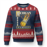 Michigan 2026 Flaming Hoop Basketball Lover Ugly Christmas Sweater Champions Victory Graphic Sports Fan