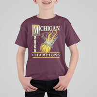 Michigan 2026 Flaming Hoop Basketball Lover T Shirt For Kid Champions Victory Graphic Sports Fan